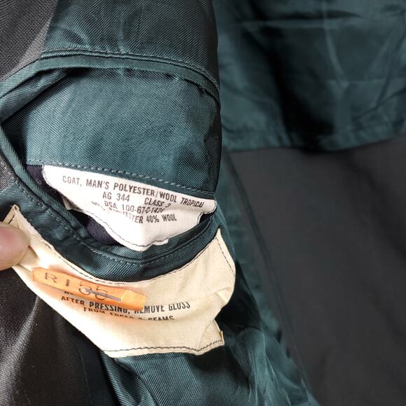 Vintage Military Green Tropical Wool Blend Coat with Patches Size 40XL - Picture 10 of 12